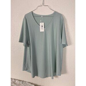 ROSRISS Womens Plus-Size V-Neck Top XX-Large Ribbed Mint Green NEW